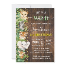 Wild One Safari Animals 1st Birthday Rustic