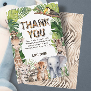 WIld one Safari animals 1st birthday thank you Card