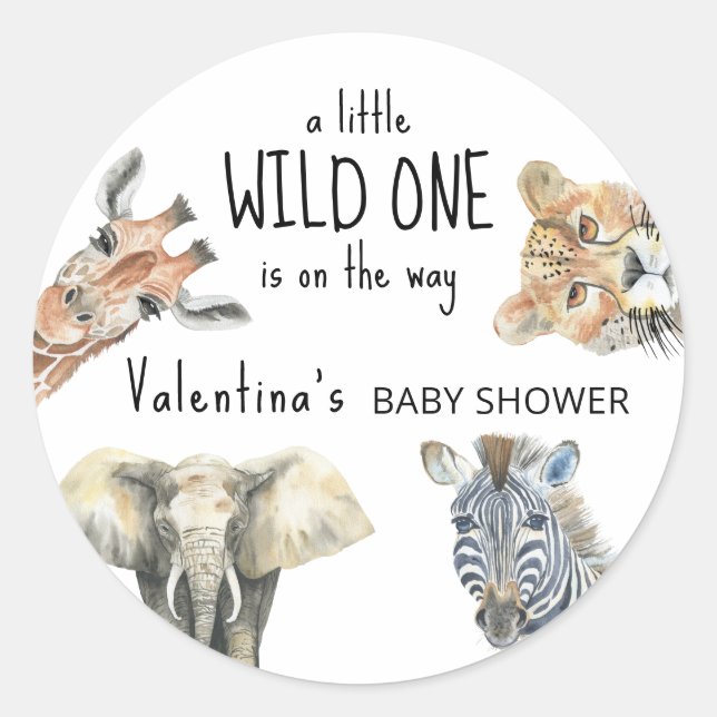 Wild One Safari Animals Baby Shower Classic Round Sticker (Front)