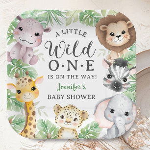 Wild One Safari Animals Baby Shower Gender Neutral Paper Plate
