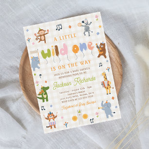 Wild One Safari Animals Baby Shower Invitation