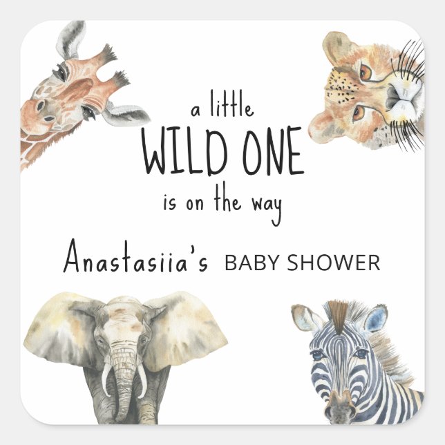 Wild One Safari Animals Baby Shower Square Sticker (Front)