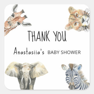 Wild One Safari Animals Baby Shower THANK YOU Square Sticker