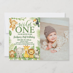 Wild One Safari Animals Birthday Invitation