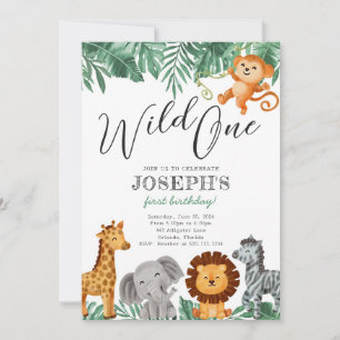 Wild One Safari Animals Birthday Party Invitation