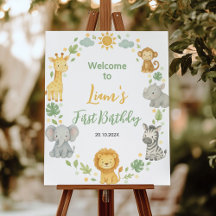 Wild One Safari Animals Birthday Welcome Sign