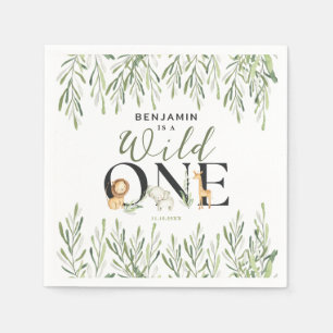 Wild One Safari Animals Boy 1st Birthday Party Napkin