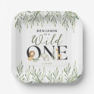 Wild One Safari Animals Boy 1st Birthday Party Paper Plate