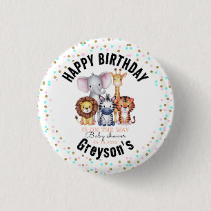 Wild One Safari Animals Boy Baby Shower 1 Inch Round Button