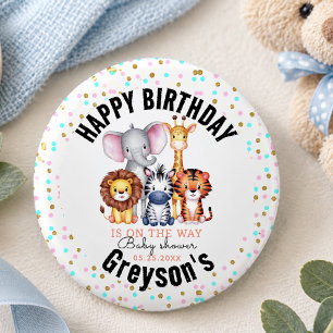 Wild One Safari Animals Boy Baby Shower 1 Inch Round Button