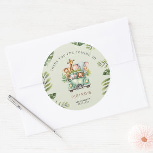 Wild One Safari Animals Boy Baby Shower Classic Round Sticker