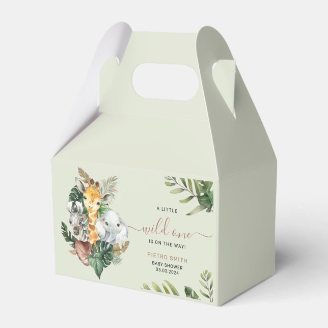 Wild One Safari Animals Boy Baby Shower  Favor Box (Front Side)