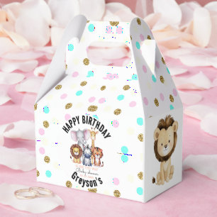 Wild One Safari Animals Boy Baby Shower Favor Box
