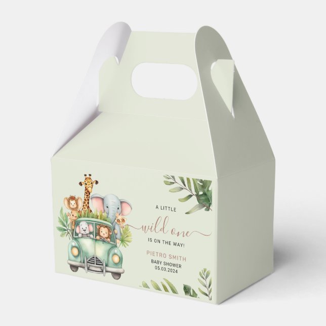 Wild One Safari Animals Boy Baby Shower  Favor Box (Front Side)