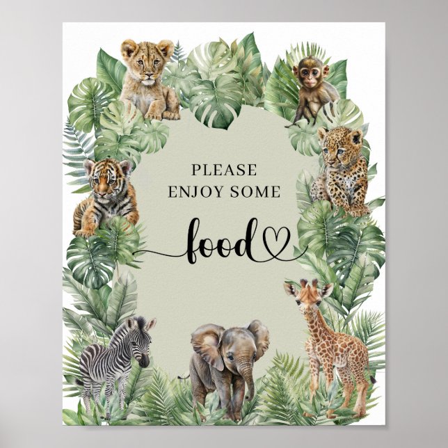 Wild One Safari Animals Boy Baby Shower food sign (Front)