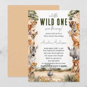 Wild One Safari Animals Boy Baby Shower Invitation