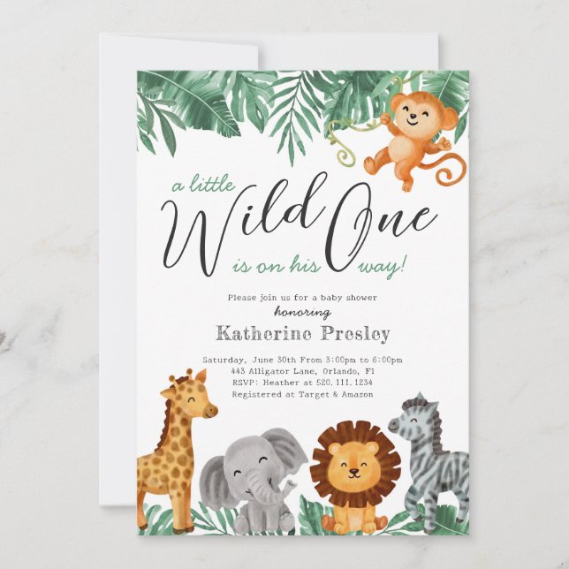 Wild One Safari Animals Boy Baby Shower Invitation (Front)