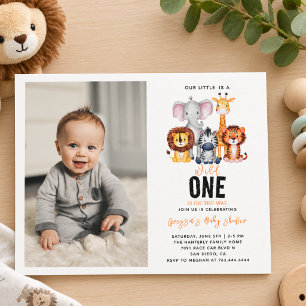 Wild One Safari Animals Boy Baby Shower Invitation