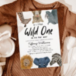 Wild One Safari Animals Boy Baby Shower Invitation<br><div class="desc">Cute Safari theme baby shower invitation template card featuring a hand drawn illustration of a giraffe, leopard, rhino, lion, elephant, and zebra. The text says "a little wild one is on the way." Perfect gender neutral invite.</div>