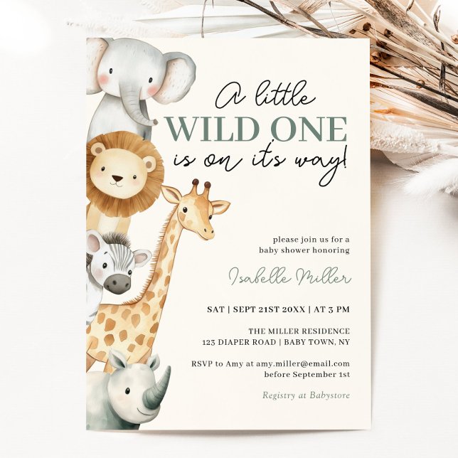 Wild One Safari Animals Boy Baby Shower Invitation (Wild One Safari Animals Boy Baby Shower Invitation)