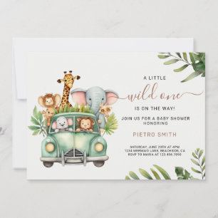 Wild One Safari Animals Boy Baby Shower Invitation