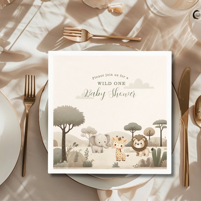 Wild One Safari Animals Boy Baby Shower Napkin (Creator Uploaded)