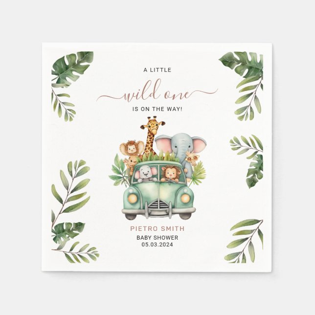 Wild One Safari Animals Boy Baby Shower  Napkin (Front)