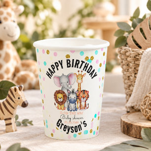 Wild One Safari Animals Boy Baby Shower  Paper Cups