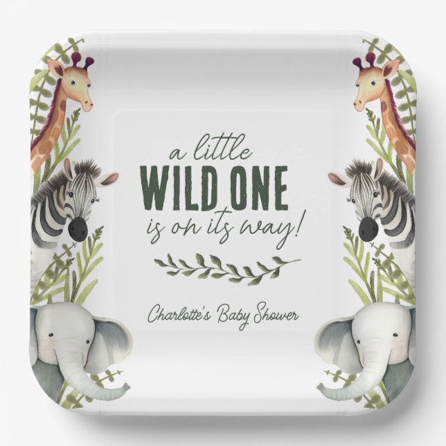 Wild One Safari Animals Boy Baby Shower Paper Plate (Front)