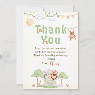 Wild One Safari Animals Boy Birthday Thank You Card