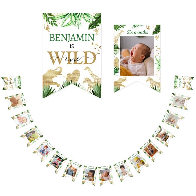 Wild One Safari Animals Boy's 1st Birthday Bunting Flags (Creator Uploaded)