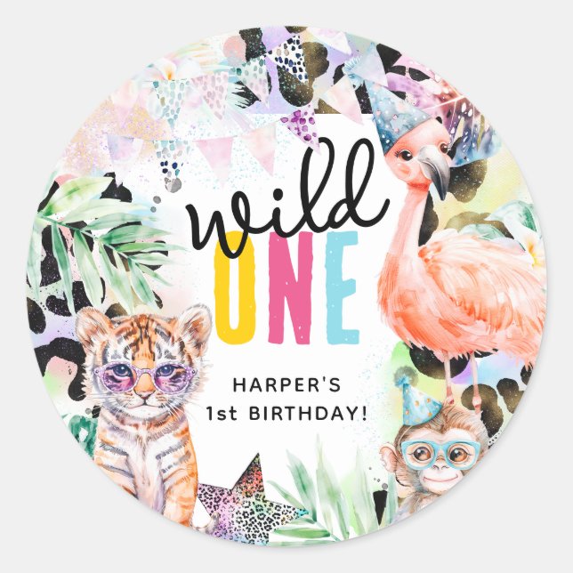Wild ONE Safari Animals Cool 1st Birthday Classic Round Sticker (Front)