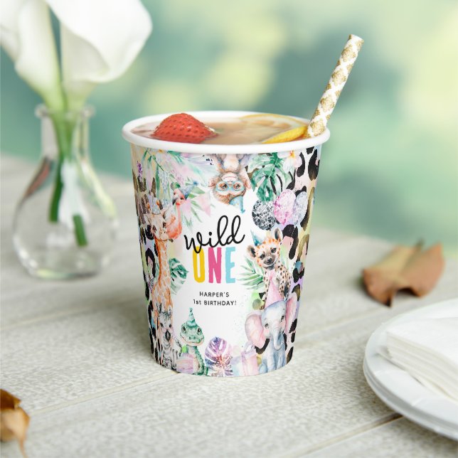 Wild ONE' Safari Animals Cool 1st Birthday Paper Cups (Insitu)