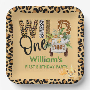 Wild One Safari Animals First Birthday Boy Paper Plate