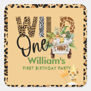 Wild One Safari Animals First Birthday Boy  Square Sticker