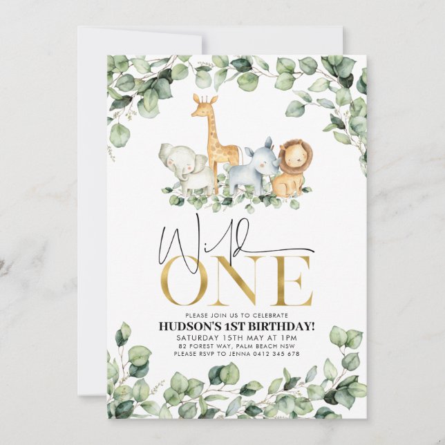 Wild One Safari Animals First Birthday Invitation (Front)