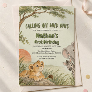 Wild One Safari Animals First Birthday Invitation