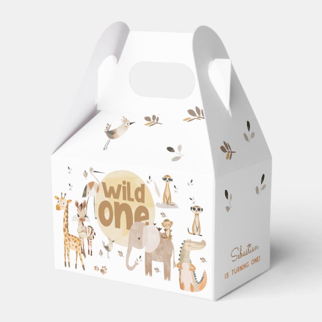 Wild one safari animals first kids birthday favor box (Front Side)