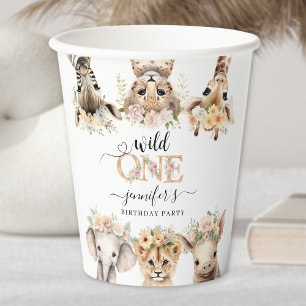 Wild One Safari Animals Girl 1st Birthday Paper Cups