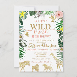 Wild One Safari Animals Girl Baby Shower Invitation