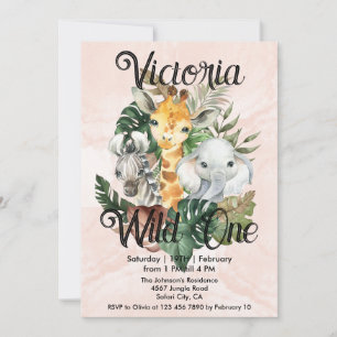 Wild One Safari Animals Girls First Birthday  Invitation