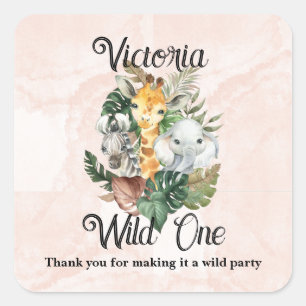 Wild One Safari Animals Girls First Birthday Square Sticker