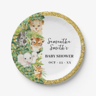 Wild One Safari Animals Gold Glitter Baby Shower Paper Plate