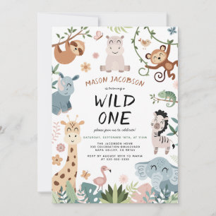 Wild One Safari Animals Kids Birthday Invitation