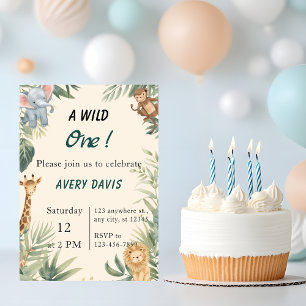 Wild One Safari Animals Kids Birthday Invitation
