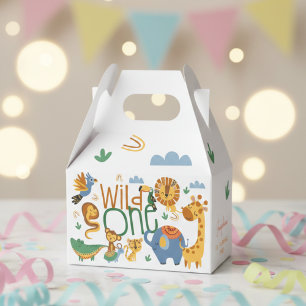 Wild one safari animals kids birthday party favor box