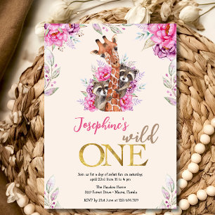 Wild one safari animals kids birthday party invitation