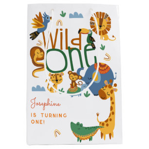 Wild one safari animals kids birthday party medium gift bag