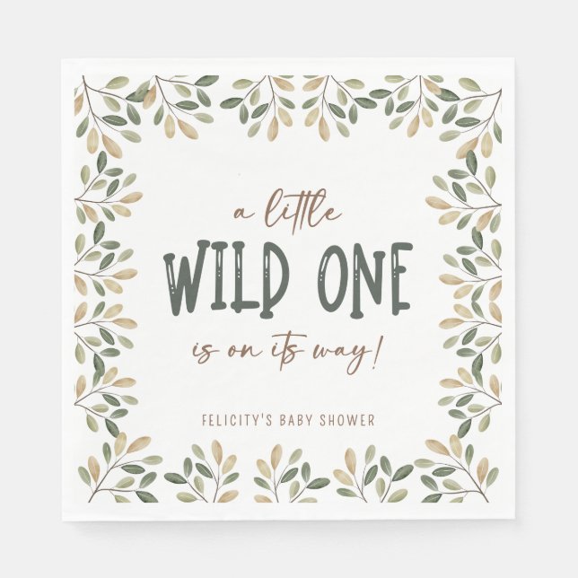 Wild One Safari Animals Neutral Baby Shower Napkin (Front)