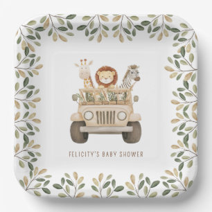Wild One Safari Animals Neutral Baby Shower Paper Plate